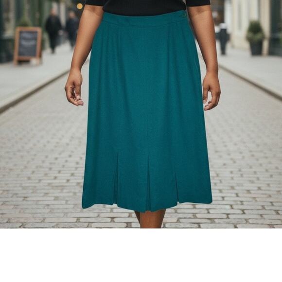 Miss Pendleton Vintage Size 10 Green 100% Virgin Wool Pleated Pencil Skirt - Picture 1 of 7